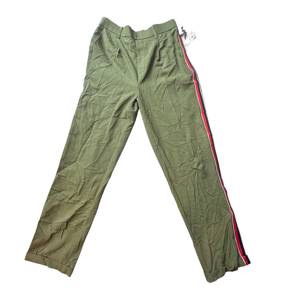 Forever 21 Pants‎ Womens M Olive Green Woven Sporty Side Stripe Pleated Cuffed